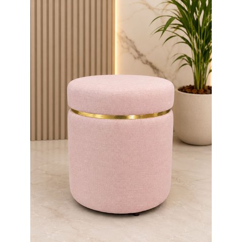 Puff com Cinta Dourada Superior Rosa Bebe Tecido Linho