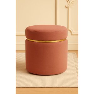 Puff com Cinta Dourada Superior Rosa Tecido Linho