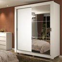 Ver imagem 1 de Guarda-roupa Solteiro Madesa Dallas Plus 2 Portas de Correr com Espelho 4 Gavetas com Pés - Branco