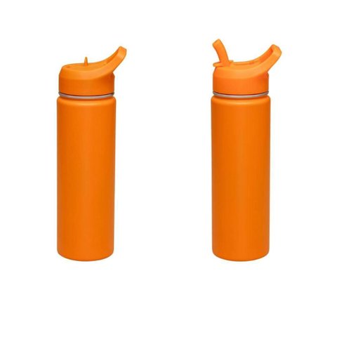 Garrafa Térmica com Canudo 650ml Tramontina Laranja Squeeze Aço Portátil