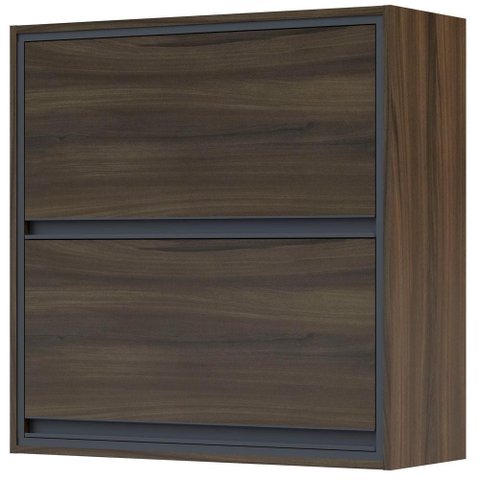 Armário de Cozinha Aéreo Com 2 Portas Basculantes Organizador Multiuso Canela Marrom Nogueira