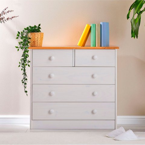 Cômoda Madeira Grande 5 Gavetas Rondo Branco Madeirado Idimex