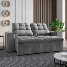 Sofá Retrátil e Reclinável 2 Lugares 1,80m Veludo Malibu Selmer Cinza - 2
