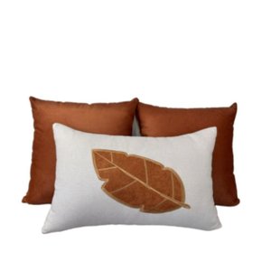 Conjunto 3 Almofadas Linho e Veludo Bordado Folha Seca