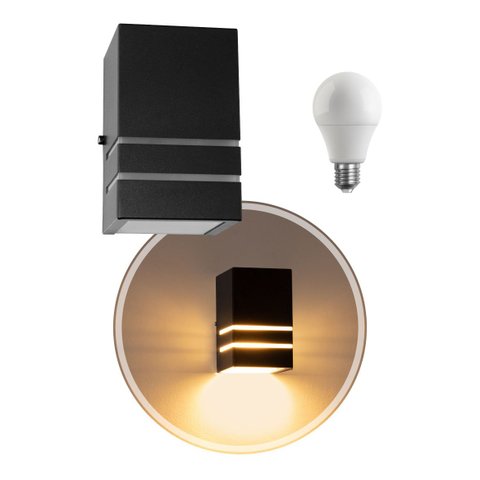 Arandela Preta 1 Foco Facho e Frisos + LED Branco Quente St294