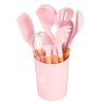 kit de utensílios de Cozinha Silicone cabo de Madeira 12 Pçs Cor:Rosa - 4