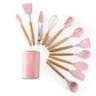 kit de utensílios de Cozinha Silicone cabo de Madeira 12 Pçs Cor:Rosa - 1
