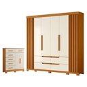 Ver imagem 1 de Kit Guarda Roupa Casal Doble 6 Portas e Cômoda Xangai 6 Gavetas MDP Cinamomo Off White