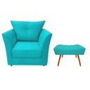 Ver imagem 1 de Kit Poltrona Decorativa Isis + Puff Retangular Suede Azul Tifany Pés Madeira Ms Decor