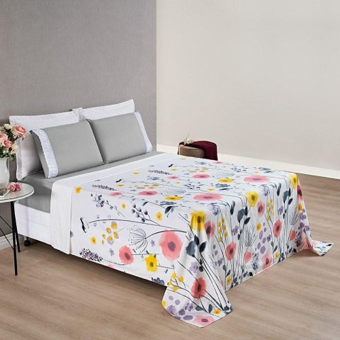 Jogo de Cama Lençol Casal Padrão Karicia 4 Peças 200 Fios - 100% Poliéster