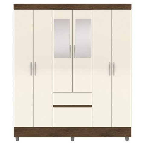 Guarda Roupa Casal 6p 2g Espelho 153 Cm Imbuia Champanhe Vlr