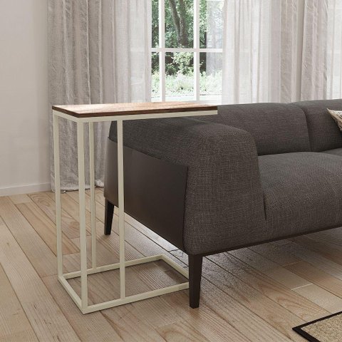 Mesa Lateral Industrial Elena Tampo Amendoa Base Ferro Off White - Cor: Branco