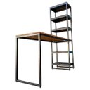 Ver imagem 3 de Conjunto Mesa e Estante Lateral Estilo Industrial Cores Preta e Imbuia