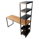 Ver imagem 7 de Conjunto Mesa e Estante Lateral Estilo Industrial Cores Preta e Imbuia