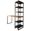 Ver mais imagens de Conjunto Mesa e Estante Lateral Estilo Industrial Cores Preta e Imbuia