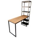Ver imagem 2 de Conjunto Mesa e Estante Lateral Estilo Industrial Cores Preta e Imbuia