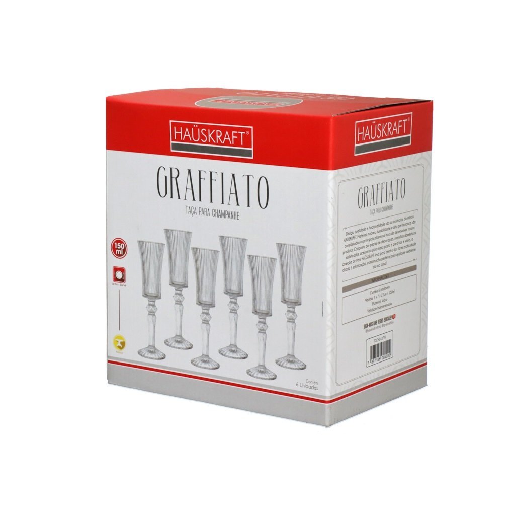 Jogo de 6 Taças de Vidro Champanhe Graffiato 150ml Hauskraft - 3