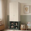 Ver imagem 1 de Guarda Roupa 2 Portas com Nichos e 1 Gaveta Curió Casatema MadeiraOriginals Natural/Verde