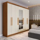 Ver imagem 1 de Guarda-roupa Casal Monte 8 Portas 4 Gavetas 100% Mdf com Espelho Cinamomo/off White - Pnr Móveis