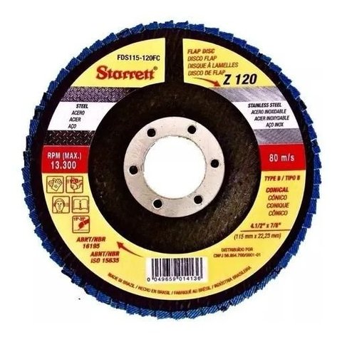 Disco Flap Fibra de Vidro Cônico (4 1/2x7/8) Grão 120