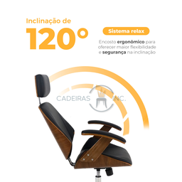 Cadeira de Escritorio Presidente Ergonômica em Madeira com Apoio de Cabeça Estofado Lisboa Preta - 6