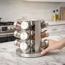 Ver imagem 5 de Porta Condimentos Giratório 12 Potes em Vidro e Inox Organizador de Temperos