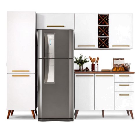 Armário de Cozinha Completa com Adega 7 Portas 3 Gavetas Favorita Branco/Nature