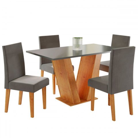Mesa de Jantar 4 Lugares Lidia Vênus Mel/cinza Brilho/veludo Grafite - Pnr Móveis