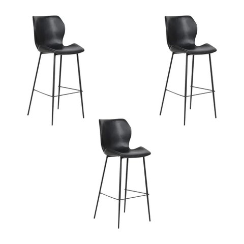 Kit 3 Banquetas Alta com Encosto para Bancada Cozinha Penha R02 PU Preto - Mpozenato
