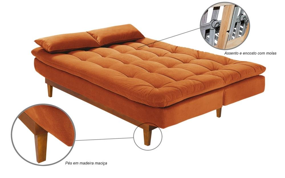 Sofá Cama Dubai Madero Reclinável 3 Lugares Suede Terracota 174 Império - 6