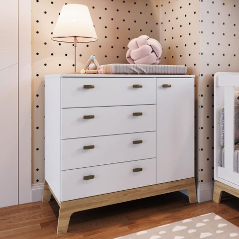 Cômoda Infantil Favo de Mel com 4 Gavetas e 1 Porta - Branco