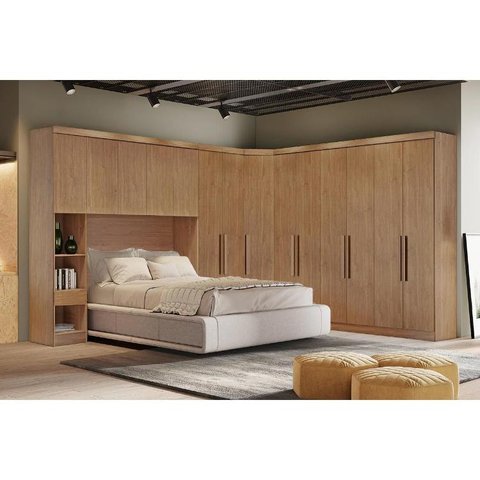 Quarto Modulado Bari Rizon 5 Peças 1 Armário Ponte + 1 Closet + 2 Guarda Roupas + 1 Complemento QC20