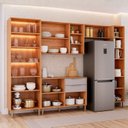 Ver imagem 4 de Cozinha Modulada 5 Peças Brilhante com 1 Cristaleira 1 Balcão 2 Armários Aéreos e 1 Torre Bege/Cinamomo/Platina