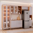 Ver imagem 1 de Cozinha Modulada 5 Peças Brilhante com 1 Cristaleira 1 Balcão 2 Armários Aéreos e 1 Torre Bege/Cinamomo/Platina