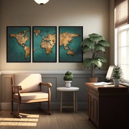 Kit 3 Quadros Decorativos Mapa Mundi Moderno Quarto Sala - 2