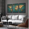 Kit 3 Quadros Decorativos Mapa Mundi Moderno Quarto Sala - 3