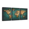 Kit 3 Quadros Decorativos Mapa Mundi Moderno Quarto Sala - 1