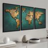 Kit 3 Quadros Decorativos Mapa Mundi Moderno Quarto Sala - 5