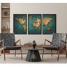 Kit 3 Quadros Decorativos Mapa Mundi Moderno Quarto Sala - 4