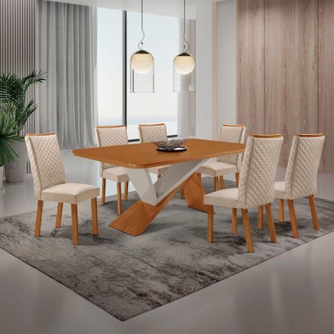Mesa de Jantar Yasmin 6 Lugares Retangular MDF 180cm Creme Moderna