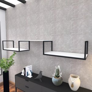 Prateleira Industrial Suspensa Estante Parede Nicho Branca Ferro e Madeira Suporte Pratileira