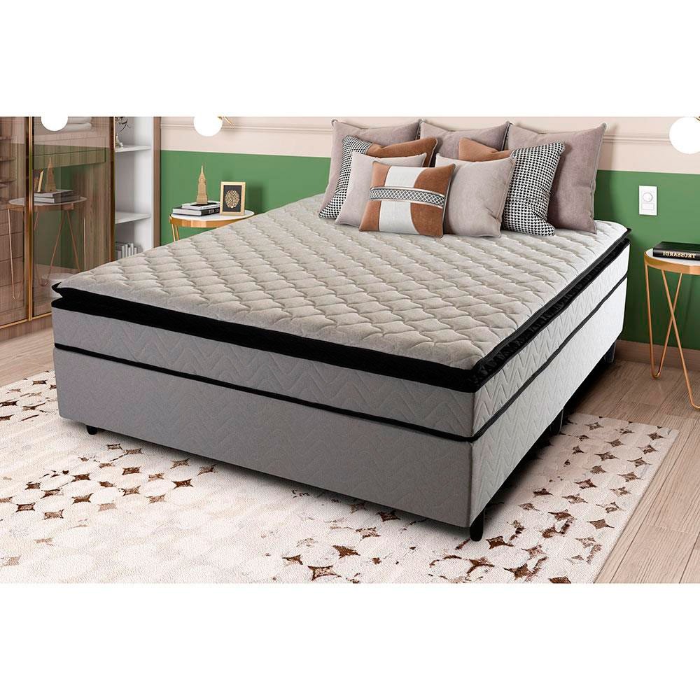 Cama Box de Casal Hellen Titanium com Molas Ensacadas, Pillow Top e Revestimento em Tecido Malha - 1