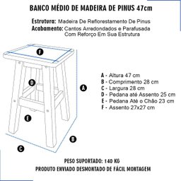 Banqueta Banco Banquinho Baixo de Madeira Maciça Pinus sem Pintura Quadrada Cadeirinha Infantil - 3