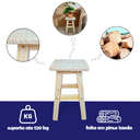 Ver imagem 2 de Banqueta Banco Banquinho Baixo de Madeira Maciça Pinus sem Pintura Quadrada Cadeirinha Infantil