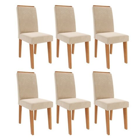 Kit 6 Cadeiras para Sala de Jantar Estofadas Tais Bege/Cinamomo/Nude