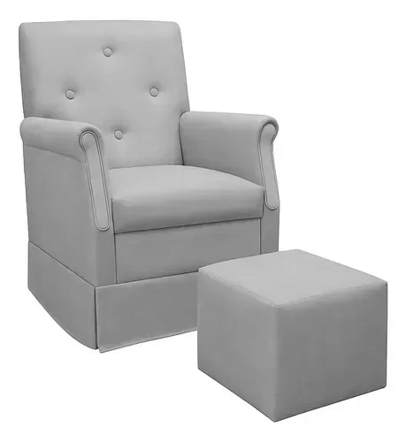 Poltrona Amamentação Balanço e Puff Cinza