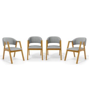 Kit com 4 Cadeiras Leticia Madeira Maciça Estofada para Mesa de Jantar Linho Cinza 407