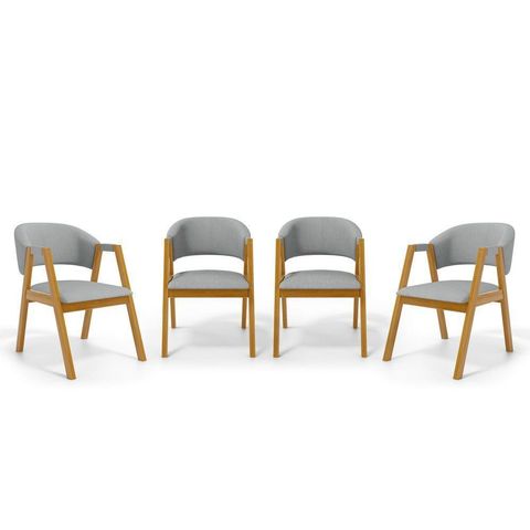 Kit com 4 Cadeiras Leticia Madeira Maciça Estofada para Mesa de Jantar Linho Cinza 407