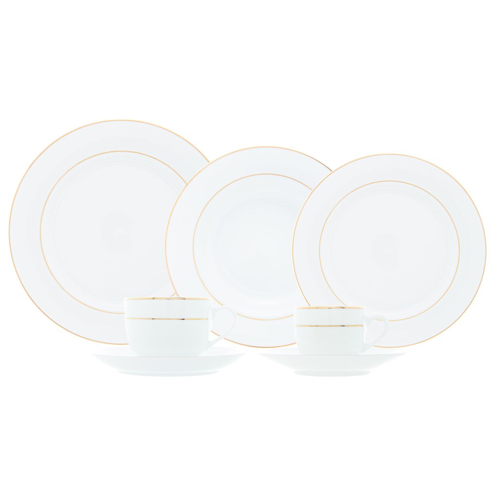 Aparelho de Jantar/chá e Café 42 Peças de Porcelana Branca C/filete Dourado Mônaco Wolff - 1