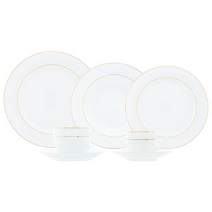 Aparelho de Jantar/chá e Café 42 Peças de Porcelana Branca C/filete Dourado Mônaco Wolff